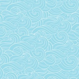 abstract cartoon blue white background, wallpaper. doodle pattern sea waves, ocean, river, wind. seamless texture textile fabric, printing, web design, card, poster, flyer, banner, packaging, wrapping
