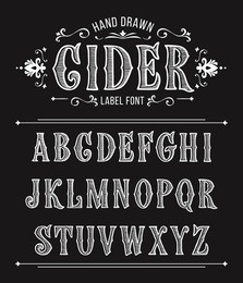 vintage cider label font for design in vintage style. vector typeface for labels and any type designs