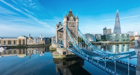 london tower bridge with skyline