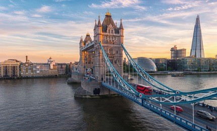 tower bridge in london, the uk. sunset with beautiful clouds
