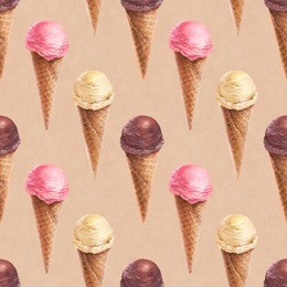 watercolor illustration of ice cream. seamless pattern