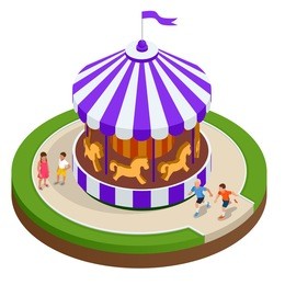 isometric children's carousel with horses isolated. vector illustration. colorful children's carousel.