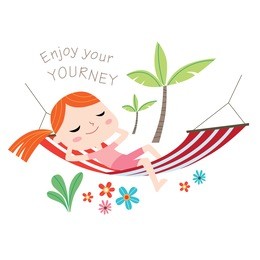 enjoy your journey greeting card in vector. summer child's outdoor activities. beach holiday. happy childhood.
