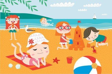 landscape with cute children vector. summer child's outdoor activities. happy childhood.