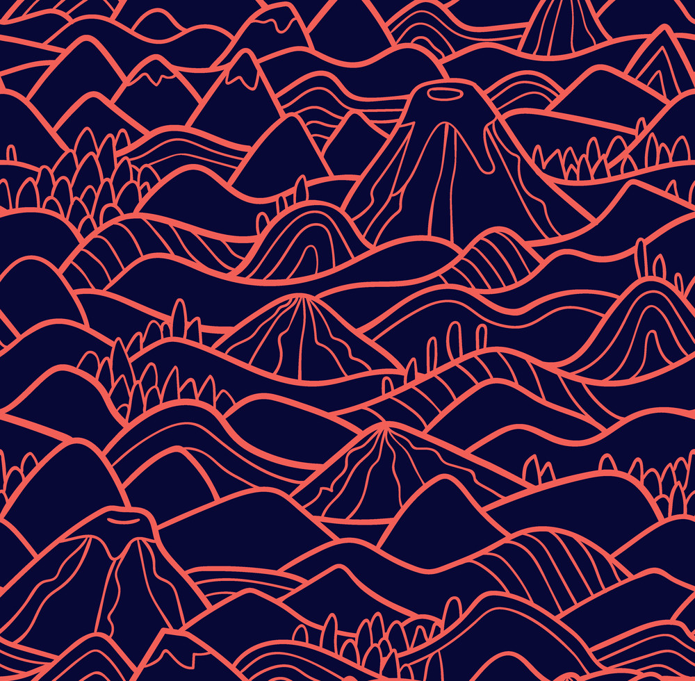 landscape pattern. vector seamless pattern with hills, trees, fields and peaks. background illustration with bright landscape.