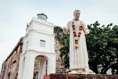 saint paul statue in st. paul's church is a historic church building in melaka, malaysia that was originally built in 1521, making it the oldest church building in malaysia and southeast asia.
