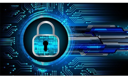 safety concept, closed padlock on digital, cyber security, blue abstract hi speed internet technology background illustration. key vector