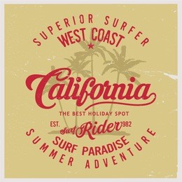 vintage surfing graphics and emblem with grunge background.