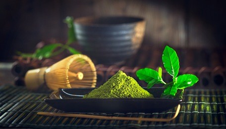 matcha. organic green matcha tea ceremony. matcha powder. cooking with matcha, recipe. vegetarian food, japanese food. dark still life