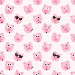 seamless pattern with cute pink pig faces