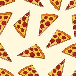 salami pizza slices seamless pattern. vector illustration on white background. funny, cartoon pizza slices. pizza fashion pattern print for textile or paper
