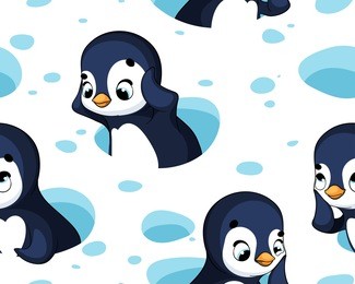 seamless pattern with funny cartoon penguins. vector illustration