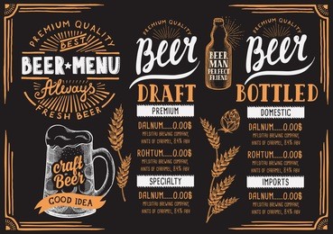 beer menu for restaurant and cafe. design template with hand-drawn graphic elements in doodle style.