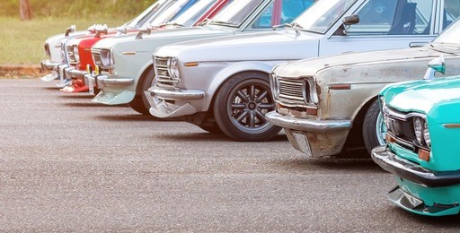 classic cars in a row - vintage retro 