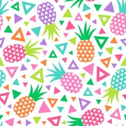 colorful hand drawn pineapple and triangle seamless pattern background