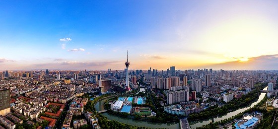 the sunset of chengdu tv towers