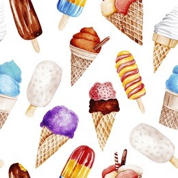 watercolor seamless pattern with ice cream