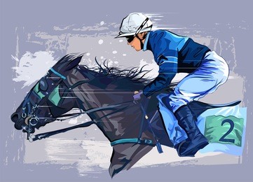 horse with jockey on grunge backround - vector illustration