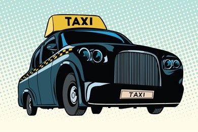 black taxi with a yellow sign. pop art retro vector illustration
