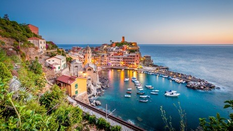 view of vernazza at sunset, liguria, italy. vernazza is a small town and one of the famous cinque terre towns.