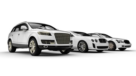 3d render image representing an luxury car fleet painted white