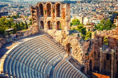 odeon of herodes atticus in acropolis of athens, greece