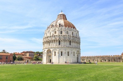 pisa, campo dei miracoli - baptistry of st. john, example of the transition from the romanesque style to the gothic style 