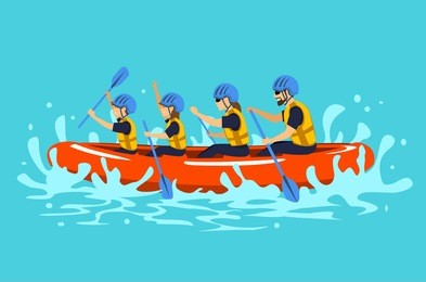 family rafting vector illustration