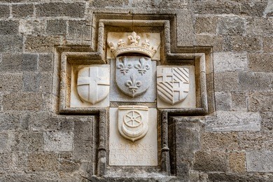 medieval crest at the street of the knights at rhodes old town, rhodes island, greece
