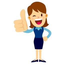 business woman standing and giving big thumbs up while smiling