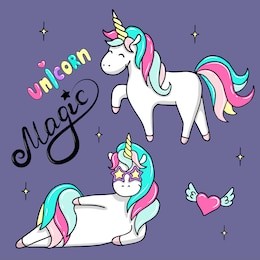 hand drawn illustration of magic unicorns. vector isolated illustration