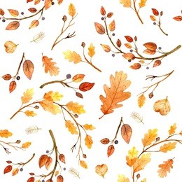 watercolor seamless pattern autumn leaves  on a white background. hand drawn illustration. design for wedding invitations, greeting cards, cards.
