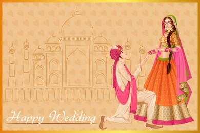 vector design of indian man proposing woman in wedding ceremony of india