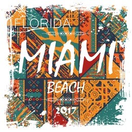 abstract colorful pattern with white grunge frame and miami text