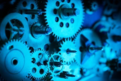 cogs and gears blue toned