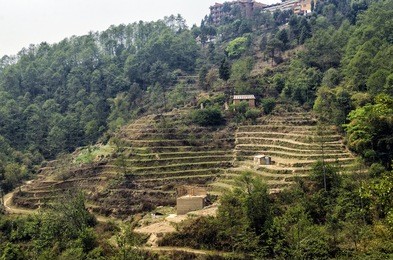 nepalese village near nagarkot, nepal - aerial view of villages near nagarkot