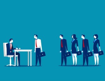business people standing in interview queue. concept business vector illustration.