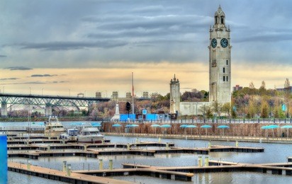 view of montreal clock tower in the old port - quebec, canada