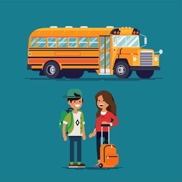 cool vector school kids with backpacks and school bus. boy and girl ready to go back to school