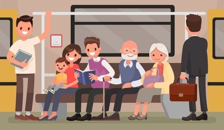 passengers of the underground. people and public transport. vector illustration in a flat style