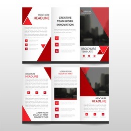 red triangle business trifold leaflet brochure flyer report template vector minimal flat design set, abstract three fold presentation layout templates a4 size