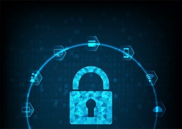 internet security online concept: padlock with keyhole icon in . personal data security illustrates cyber data security or information privacy idea. blue abstract hi speed internet technology.