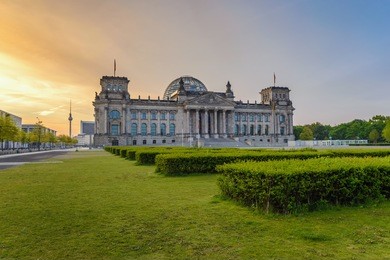 berlin reichstag (german parliament building) when sunrise, berlin, germany