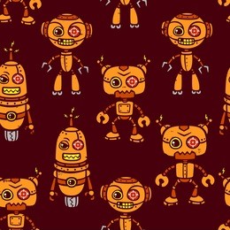 vector rusty robot grunge seamless pattern