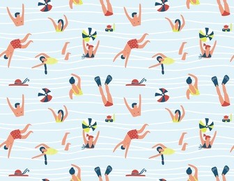 summer seamless pattern. people swimming in the sea. vector illustration with swimmers.
