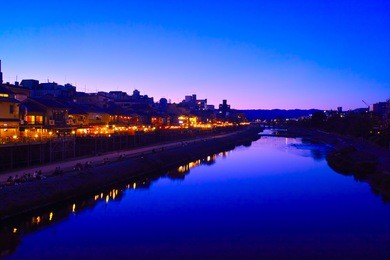 night view of kamogawa and the cool-down floor