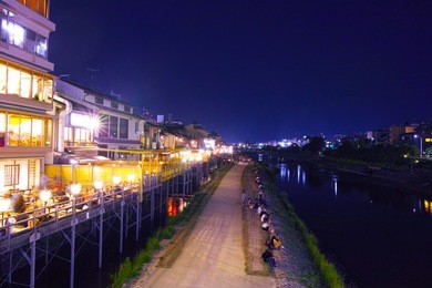 night view of kamogawa and the cool-down floor