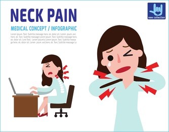 woman a neck painhealth problems and stress.office worker siting working computervector flat icon cartoon design illustration.brochure banner poster.