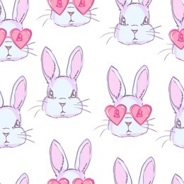 cute rabbit sketch vector illustration seamless, children design print, hand drawn bunny pattern