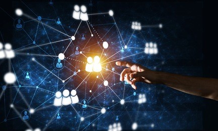 background conceptual image with social connection lines on dark backdrop